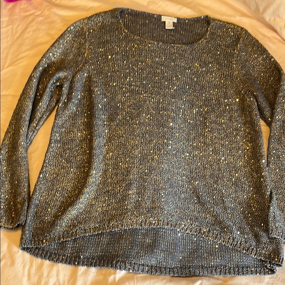 Chico’s Knit Sweater Grey w Sparkly Gold Sequin XL - Picture 4 of 6